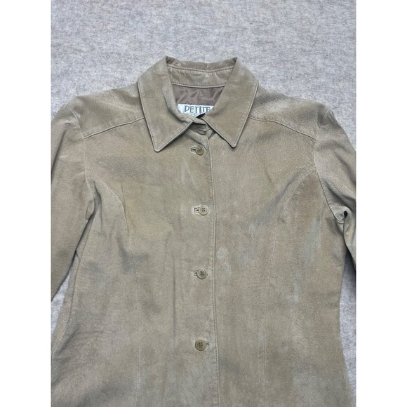 Vintage Petite Sophisticate Tan 100% Leather Button Down Shirt Size 10 Petite - Picture 2 of 7